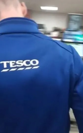 The man stalks a young Tesco employee while yelling at them