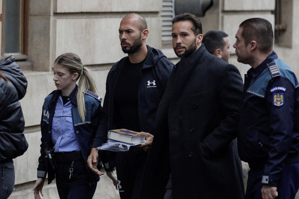 Andrew Tate and his brother Tristan outside court in Bucharest earlier this month