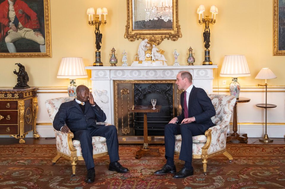 Prince William met the president of Uganda in a yellow reception room there in 2021