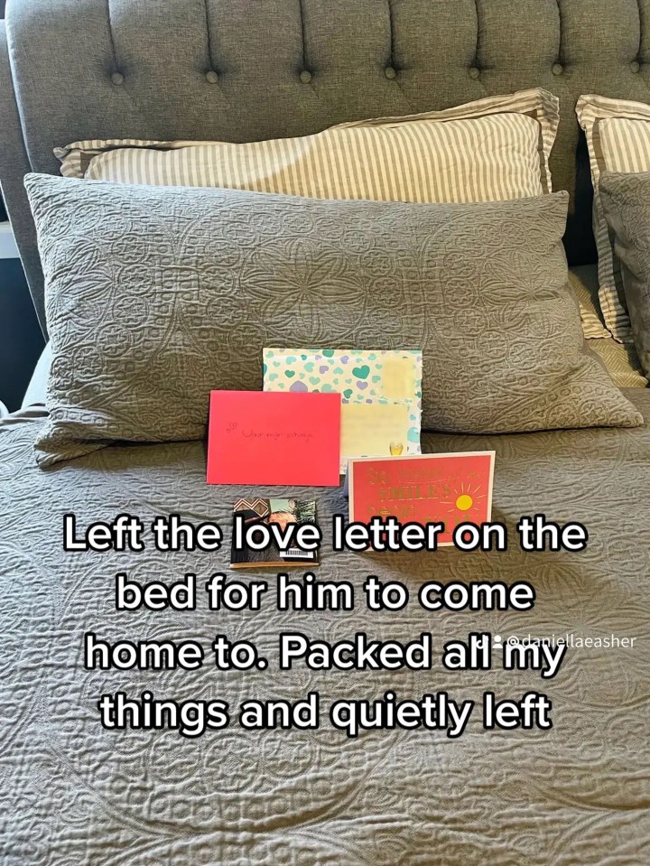 Daniella packed up her things and left the note on her marital bed before leaving