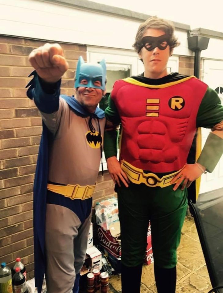 Eddie as Batman with his son Jay as Robin