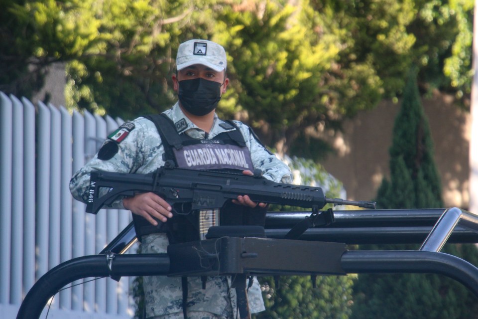 National Guard members armed with assault rifles stand guard