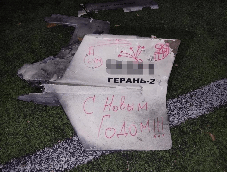 Russian troops scrawled 'Happy New Year' on a kamikaze drone sent crashing into Kyiv