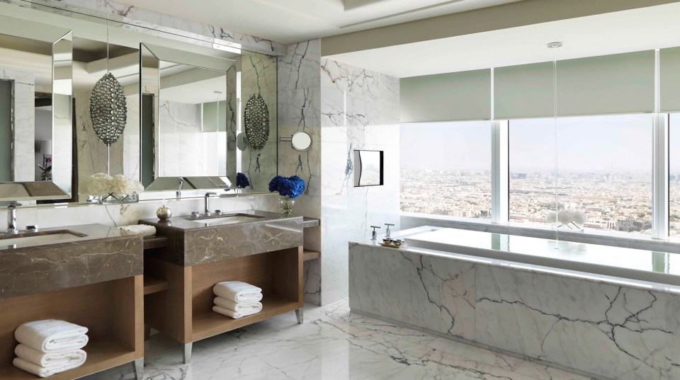 It comes with a marble bath tub with a view over Riyadh