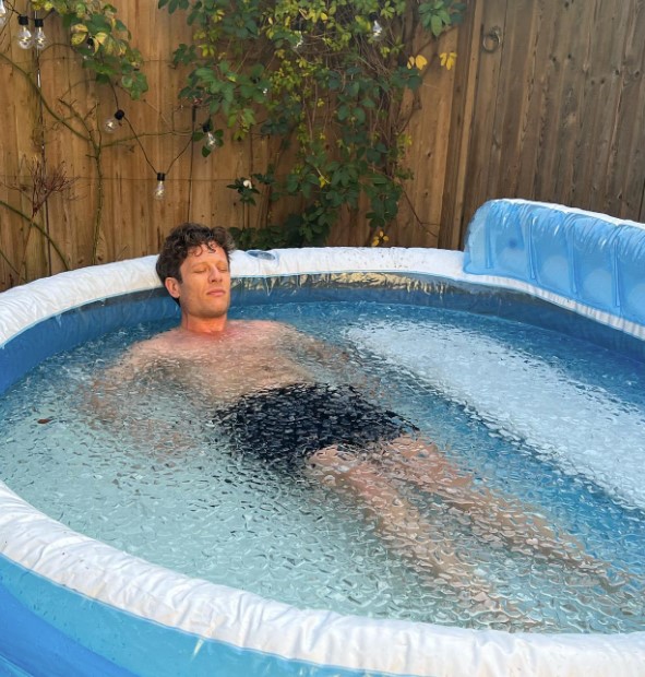 James cools off in a paddling pool