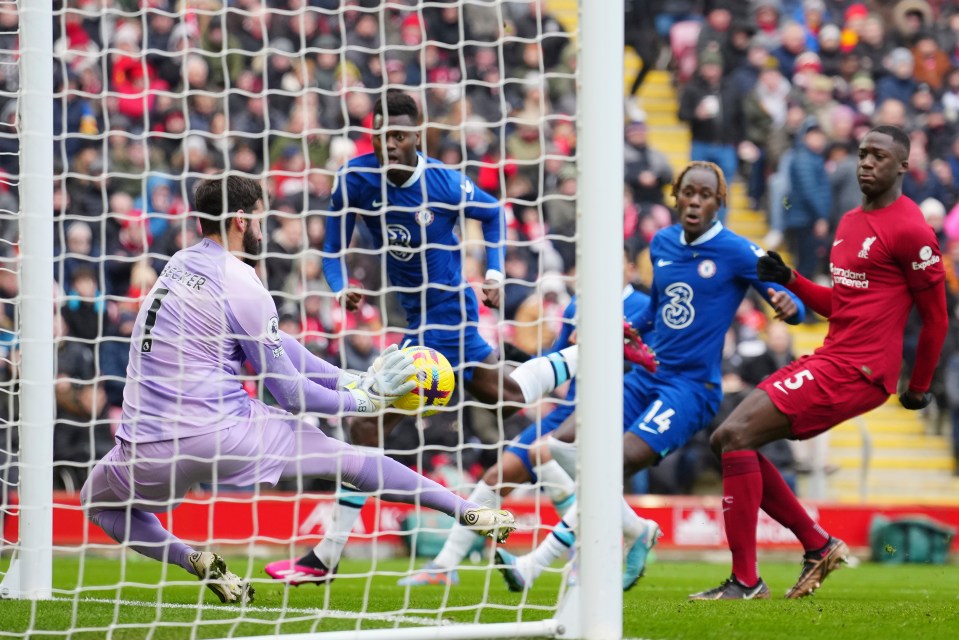 Benoit Badiashile should have beaten Alisson with a close-range header