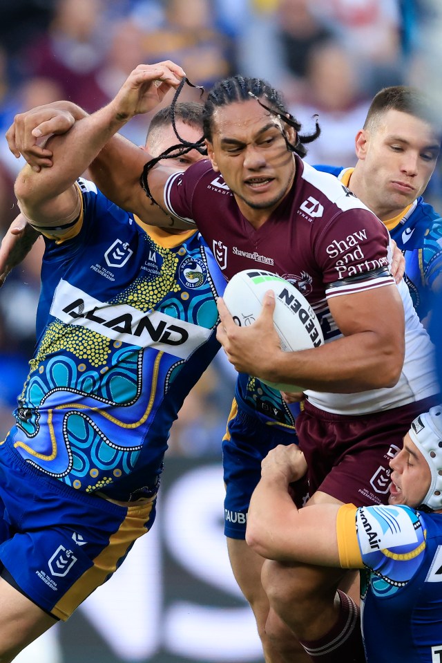 Marty Taupau in action for the Manly Sea Eagles