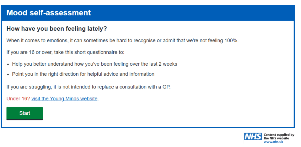 The test points you in the right direction for helpful advice and information on depression and anxiety