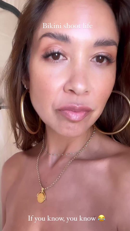 Myleene Klass showed off her tan in a topless pic ahead of her bikini photoshoot