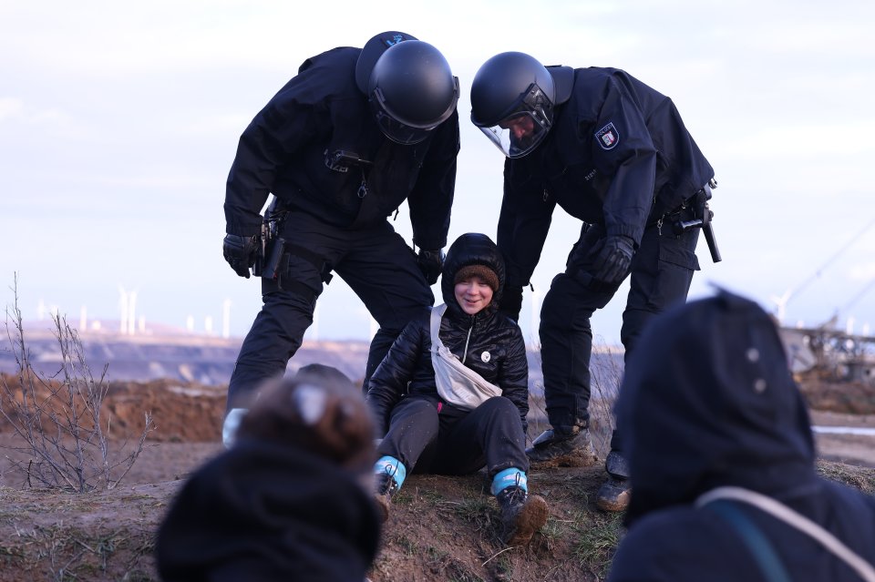 Greta Thunberg is picked up by cops at the protest in Lutzerath