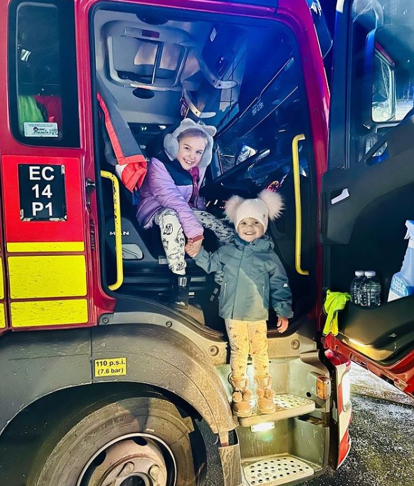 Rebekah Vardy’s kids after the fire in their gym at home