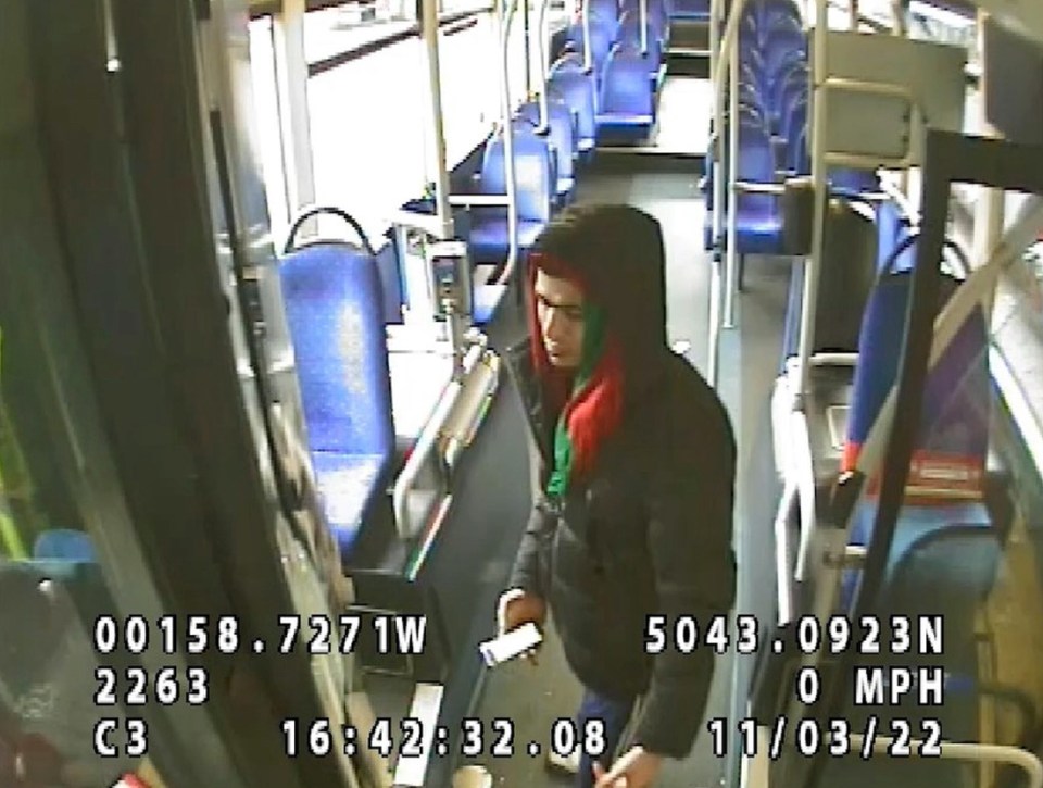 Lawangeen Abdulrahimzai pictured on bus CCTV