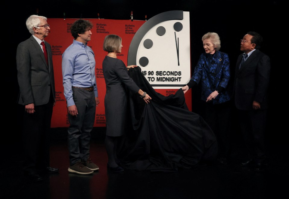 Mary Robinson, second from right, warned we are on the 'brink of a precipice'