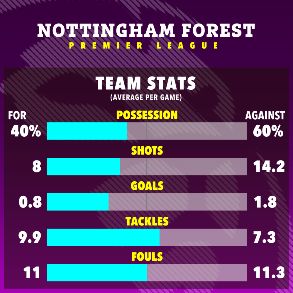 Forest's average stats in the league this term