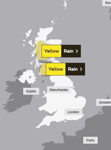 The Met Office has two weather warnings in place for rain covering today and Wednesday