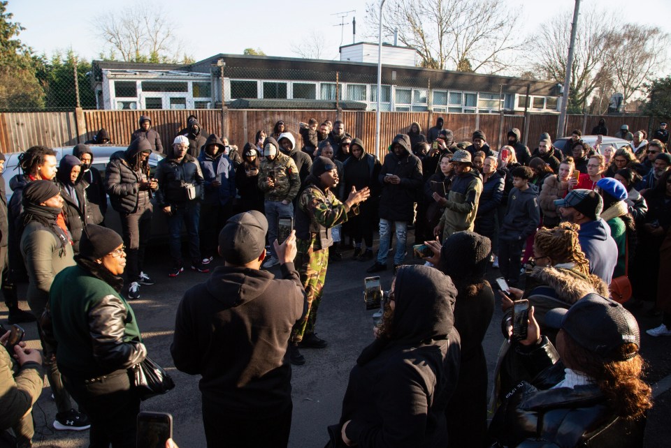 The community in protest at Thomas Knyvett College