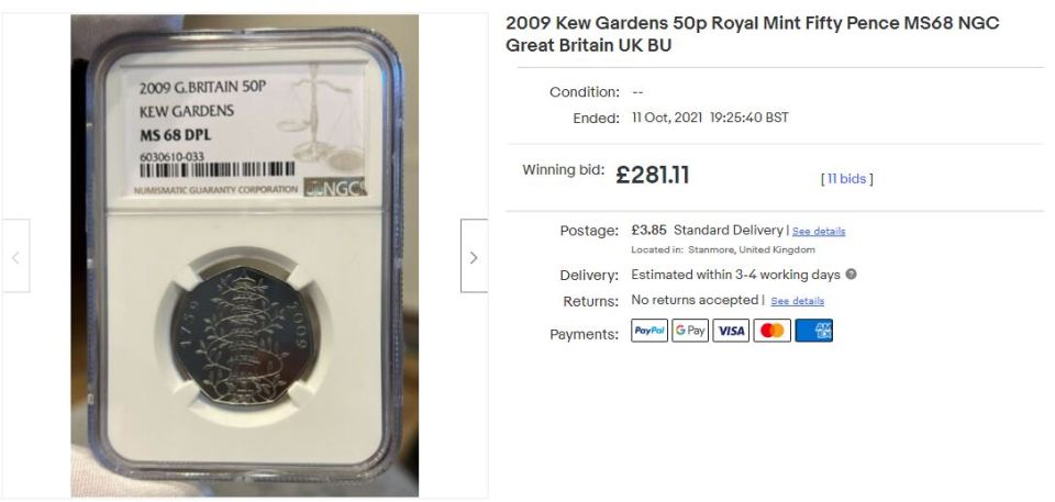 The Kew Gardens 50p is a favourite with new coin collectors on eBay