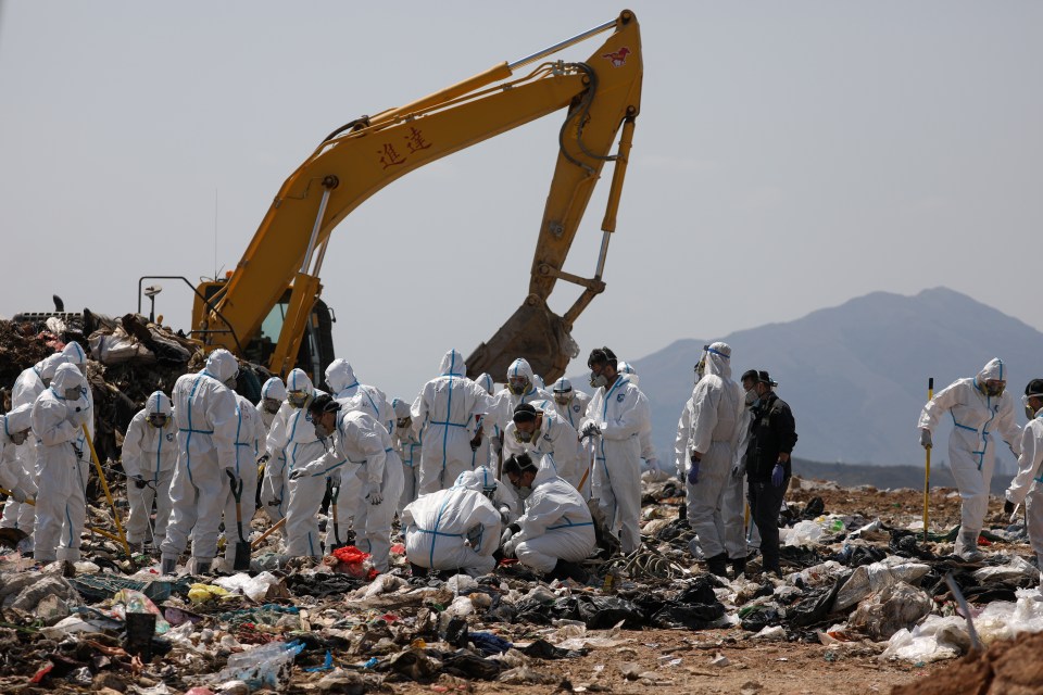 Over 100 officers in hazmat suits searched the landfill for Choi's remains