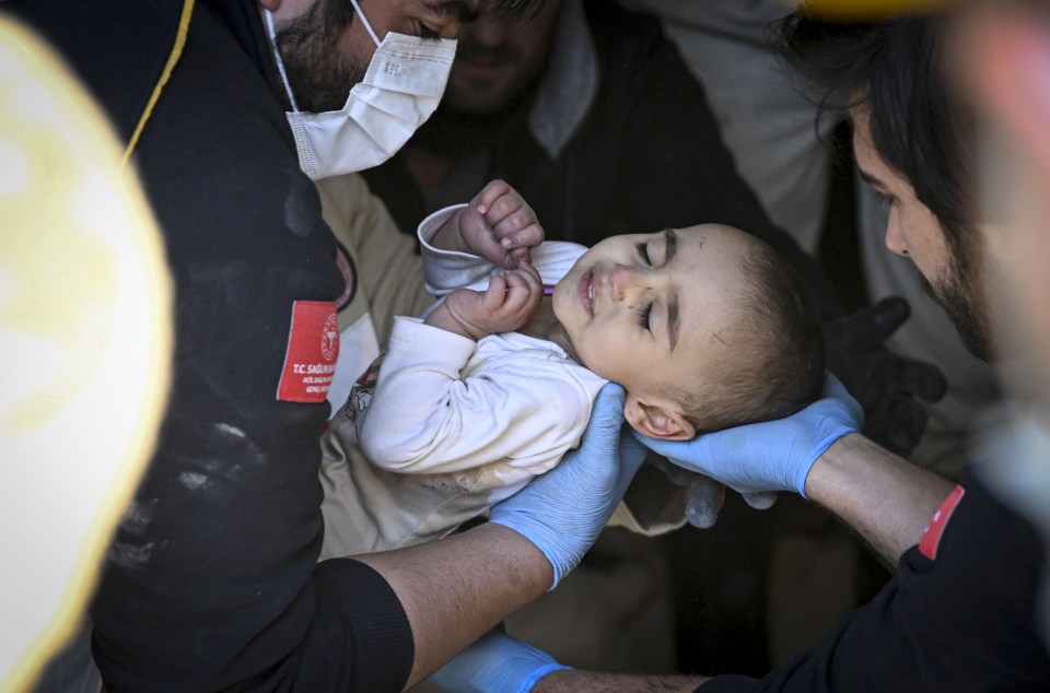 Two-year-old Aliye was freed after 133 hours trapped by the rubble