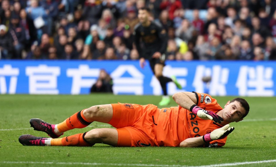 The ball bounced back off Emiliano Martinez's head