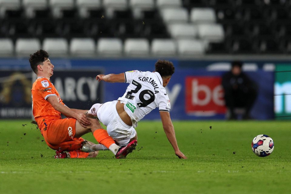 Charlie Patino was sent off during Blackpool's loss to Swansea