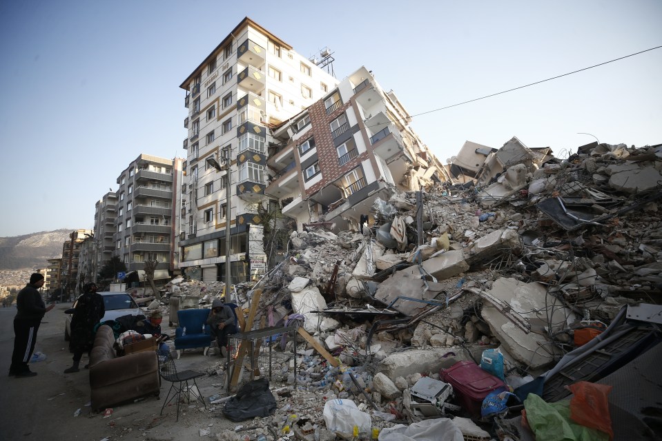 A collapsed building following several aftershocks which jolted Kahramanmaras