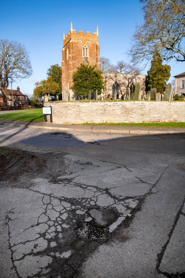 Villagers are praying for the local authority to sort out the potholes outside this Nottinghamshire church