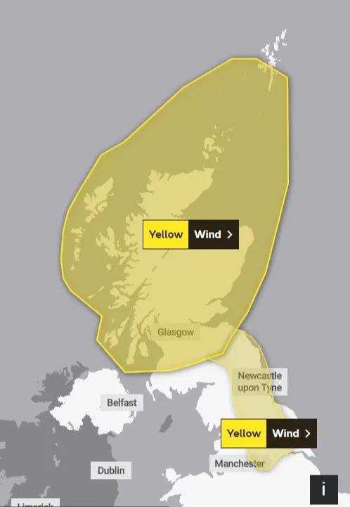 The Met Office has two yellow wind warnings in place for much of the day