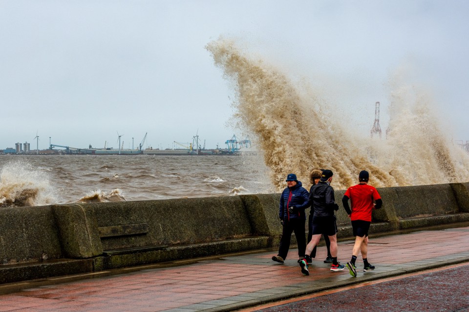 Waves on the New Brighton Promenade at Wallasey in Merseyside