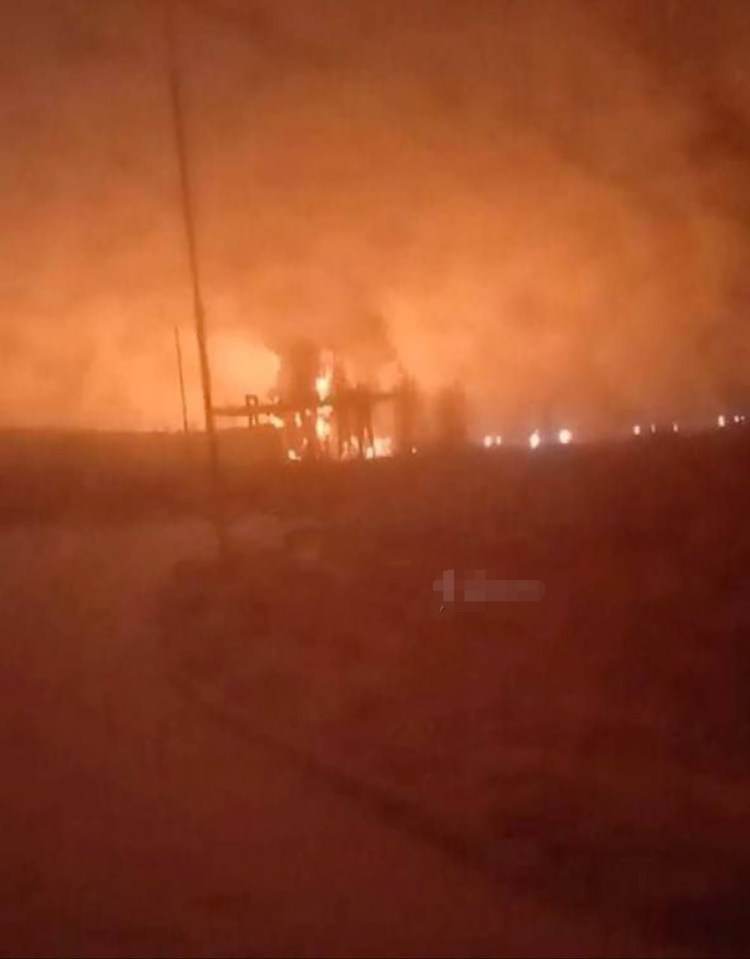 The fire could be seen for miles around after reports of ‘shelling’ from Ukraine