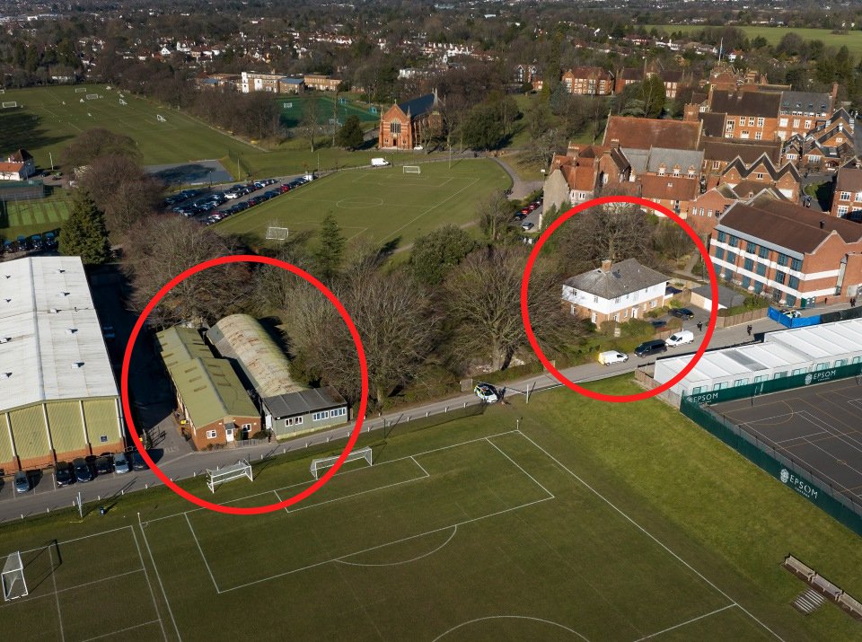 The Pattison family lived on the school's grounds, circled right, near the gun range, left