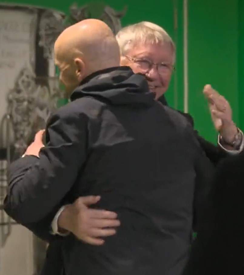 The beaming Scot gave the current Red Devils boss a big hug