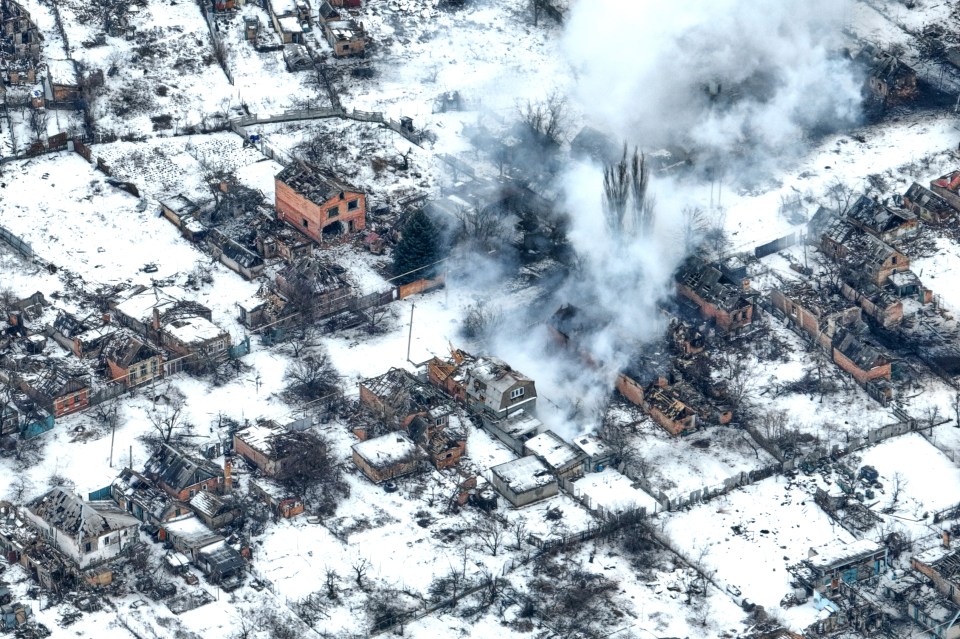 An aerial view of Bakhmut, the site of heavy battles