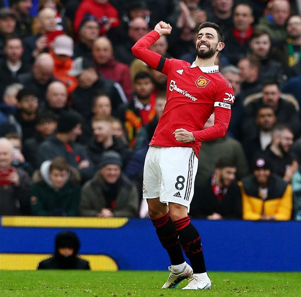 Bruno Fernandes celebrates his early penalty opener for Man Utd