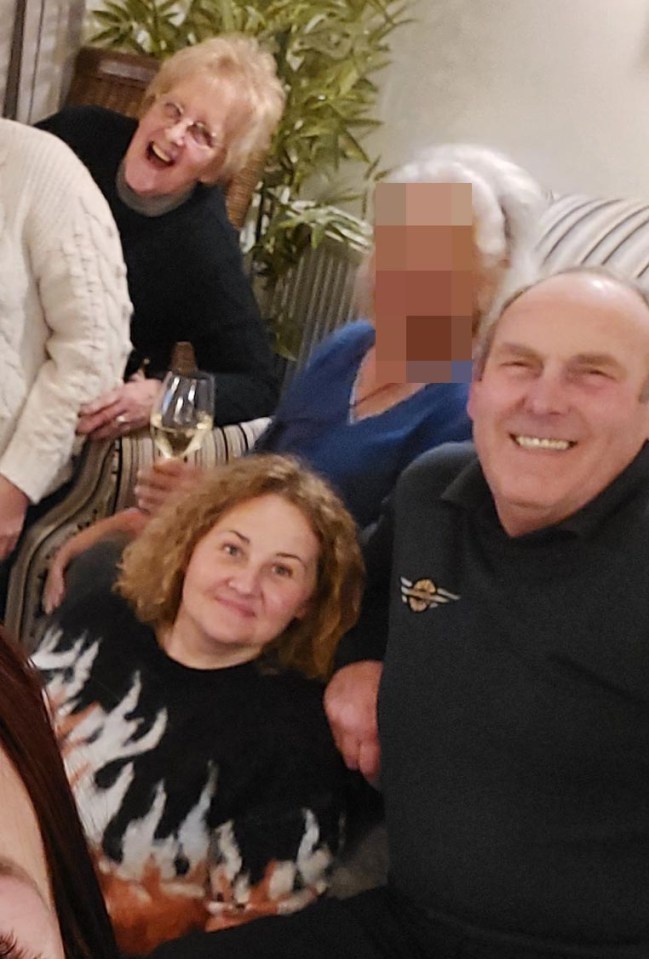 Here Derek (bottom right) sits beside Vicki (bottom left) who he was caught having an affair with behind his wife's back - his wife Sue is pictured (top left)