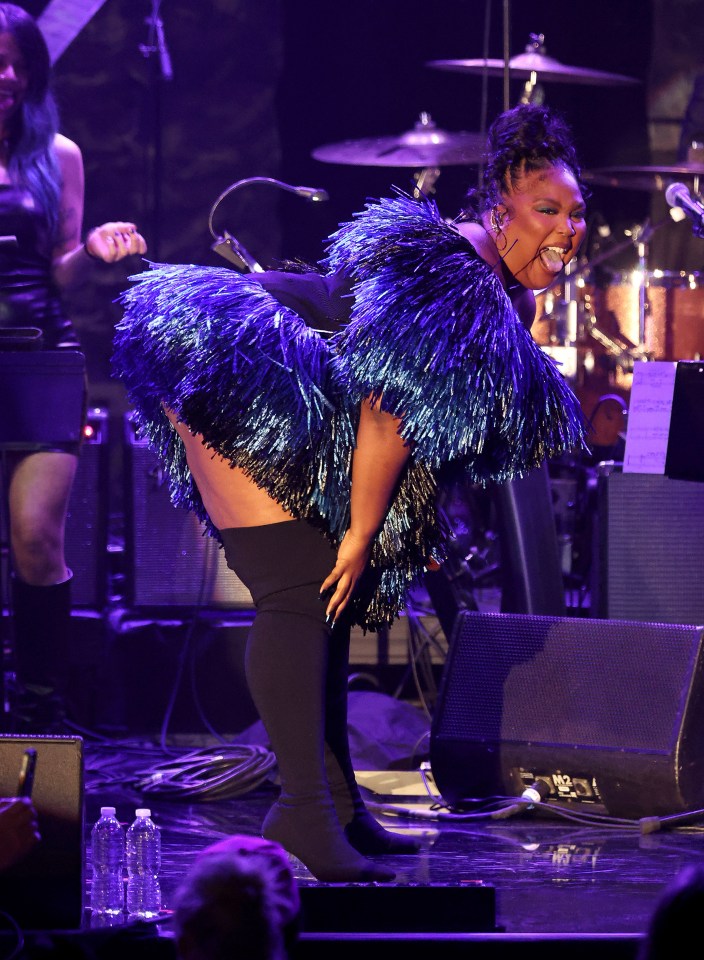 Lizzo was in attendance as she performed in a dazzling fringed blue dress