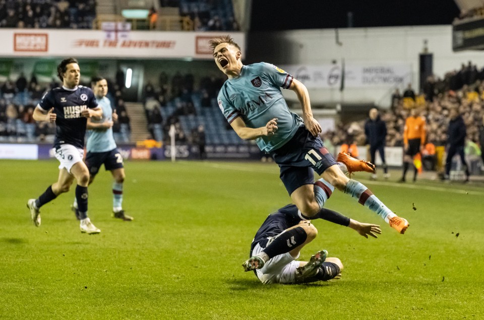 Scott Twine went flying after a Danny McNamara tackle