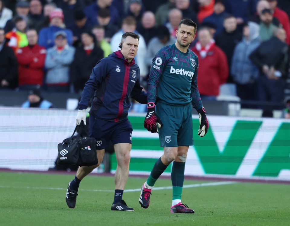 Lukasz Fabianski was forced off after suffering the eye injury