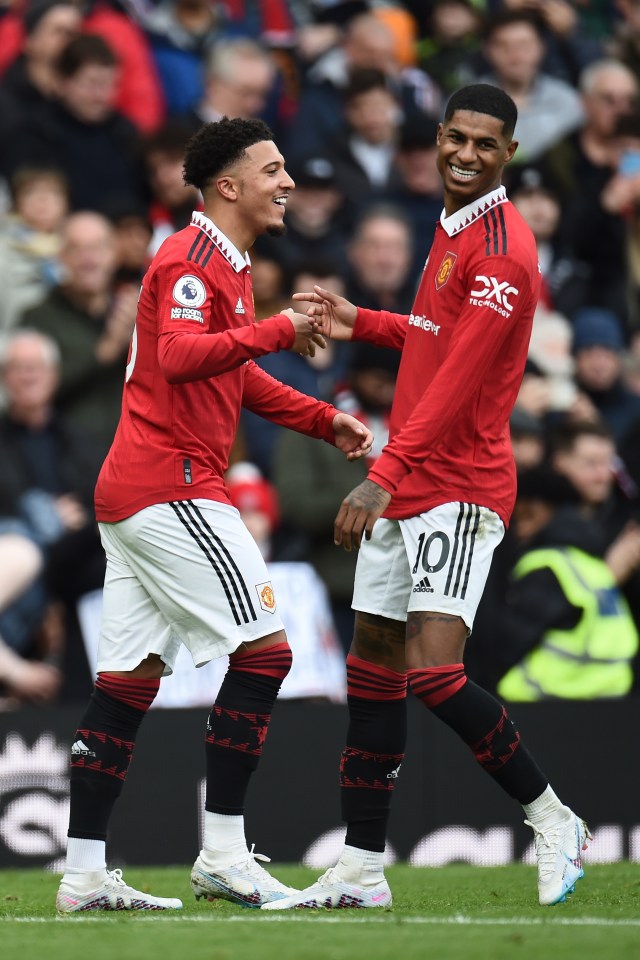 United scorers Jadon Sancho and Rashford rejoice as the home side went third in the Premier League with a comfortable victory