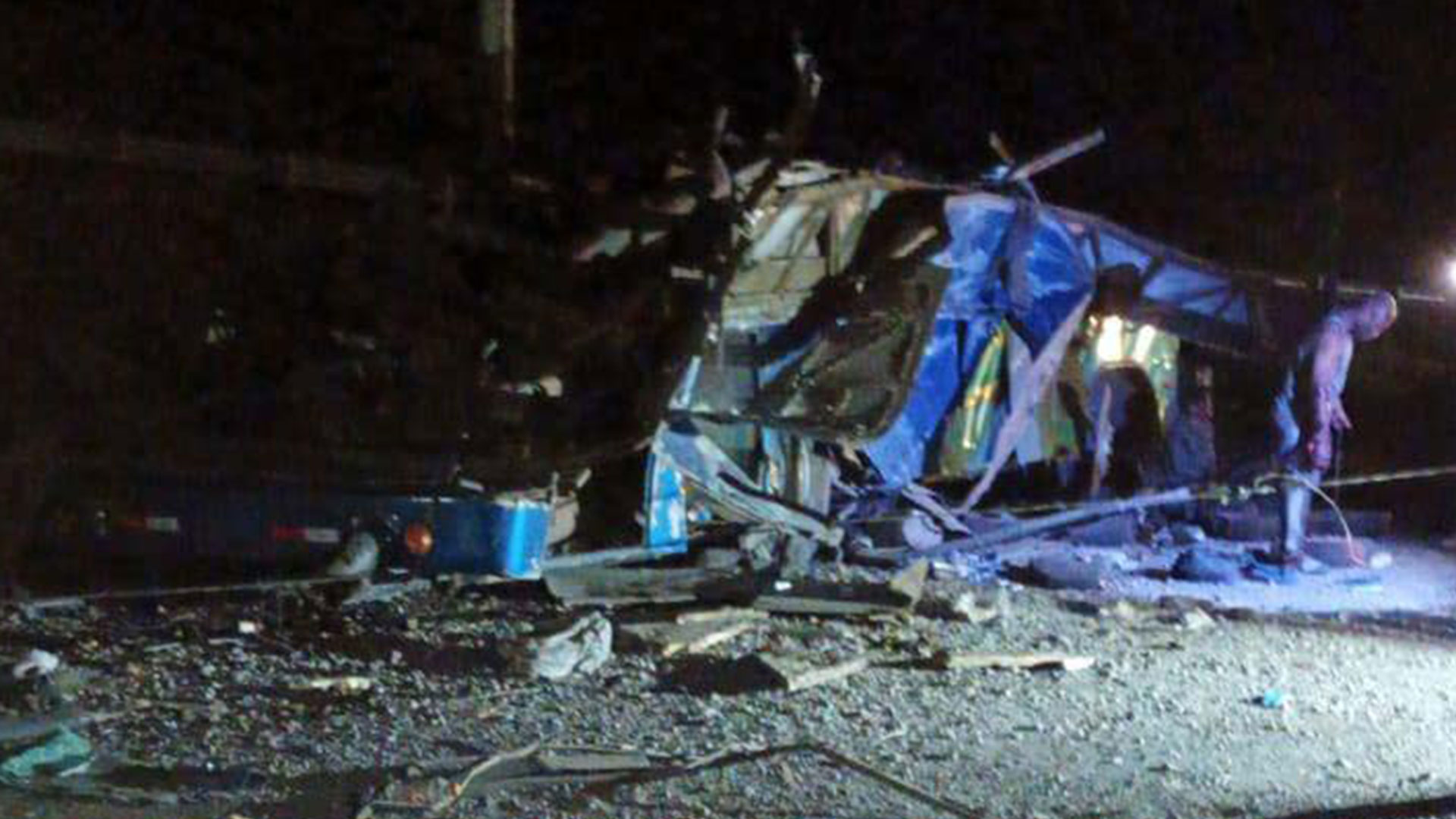 The wreckage of the bus following the deadly crash