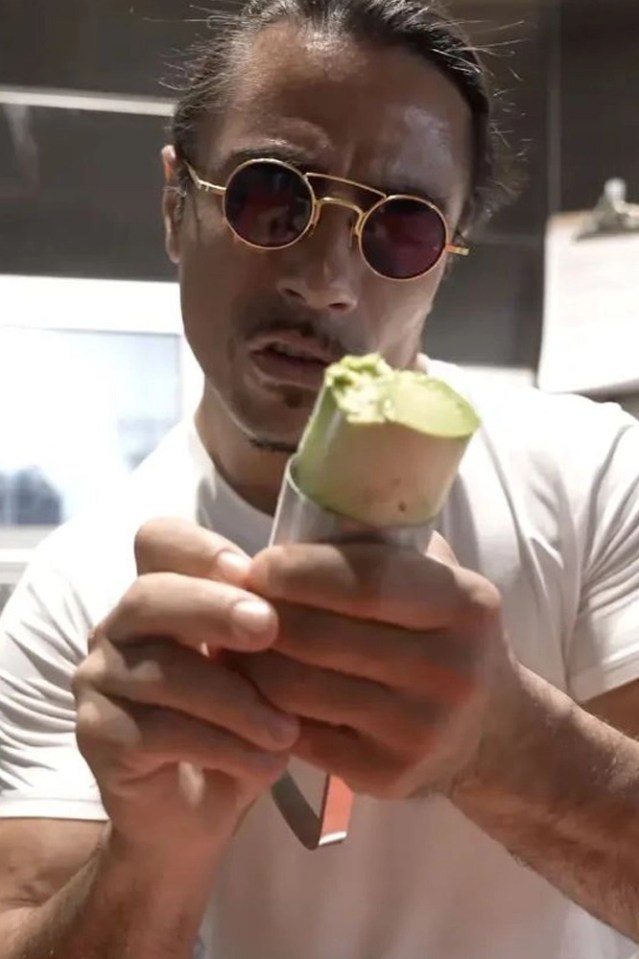 Salt Bae peeling an avocado