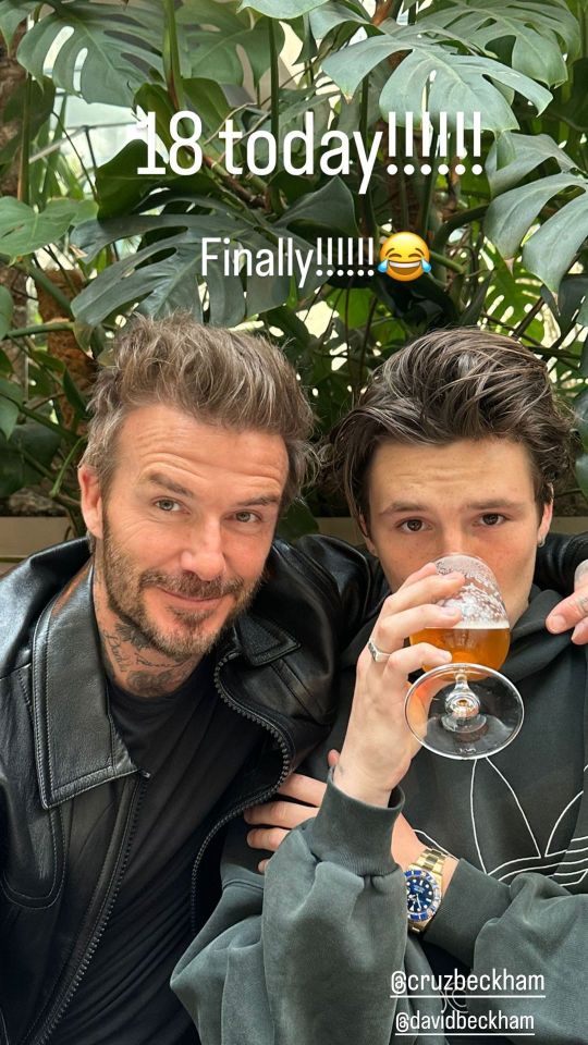 David Beckham treated his son Cruz to his first ever beer to celebrate his 18th birthday