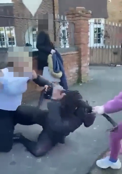 A violent brawl erupted outside a school in Ashford, Surrey