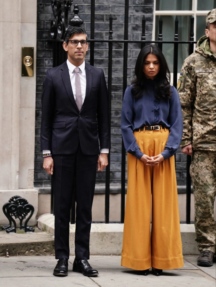 Rishi Sunak was joined outside No10 by wife Akshata Murthy as they led a minute's silence