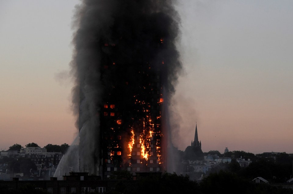 Flames and smoke engulf the tower block in West London