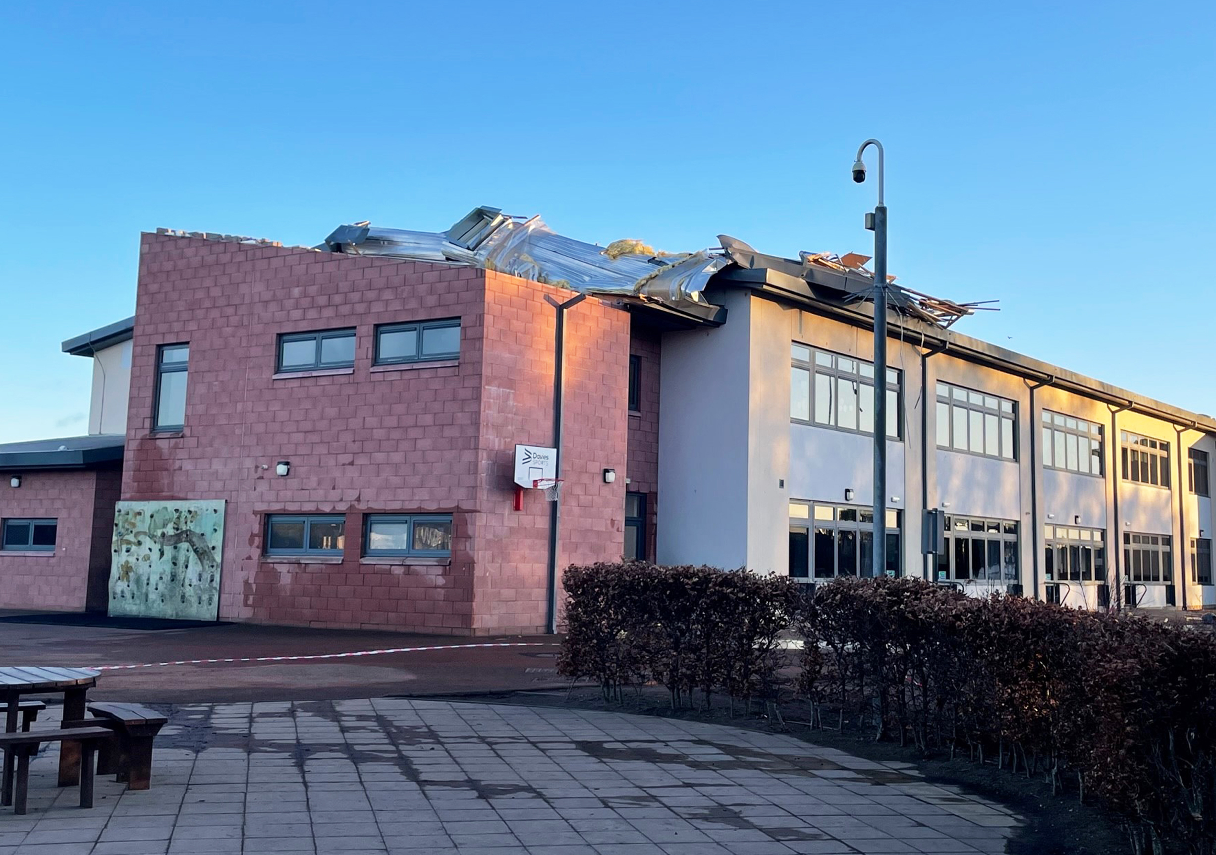 The roof of Burnside Primary School in Carnoustie, in Angus, Scotland, was torn off in the winds