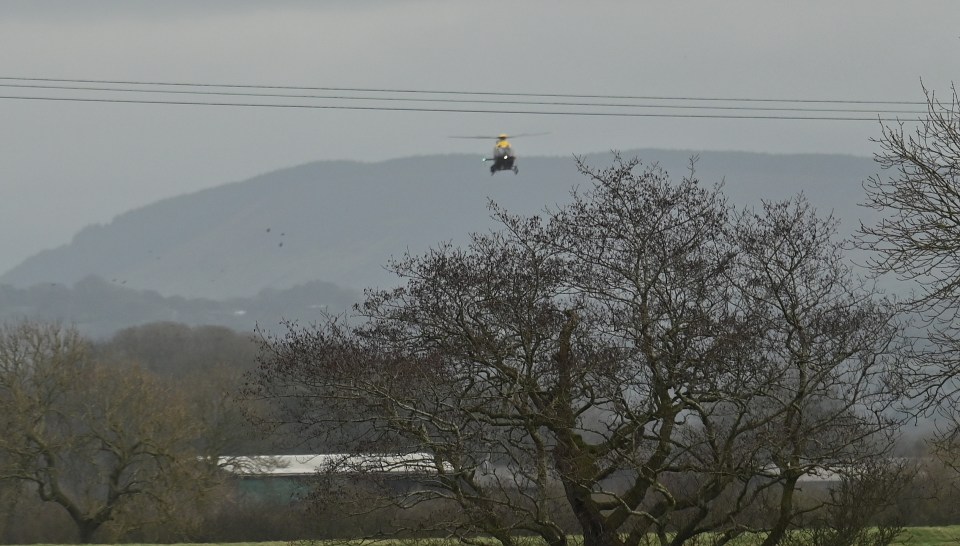 Helicopters at the site where police and dive teams can bee seen at the River Wye