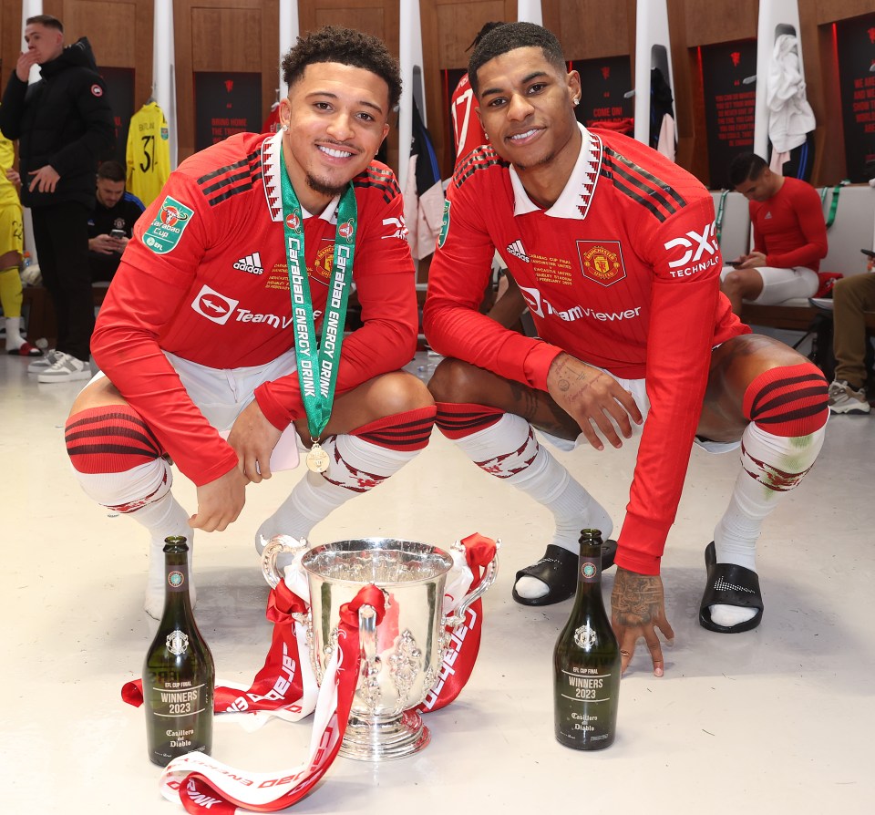 Jadon Sancho is celebrating his first trophy at Man Utd