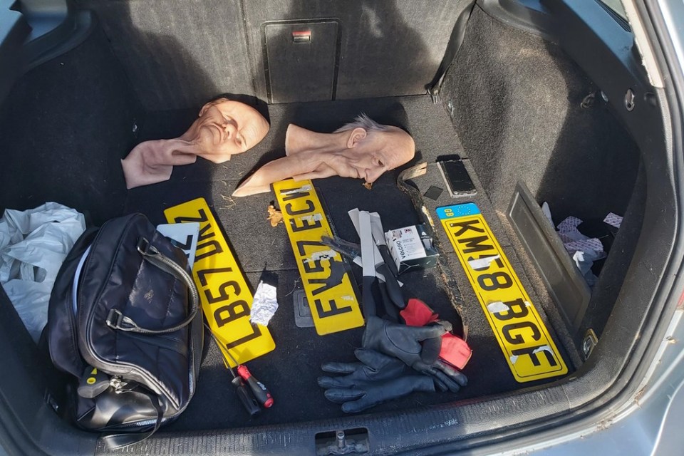 When police stopped George Murphy-Bristow's car they found two full-face old man masks in the boot