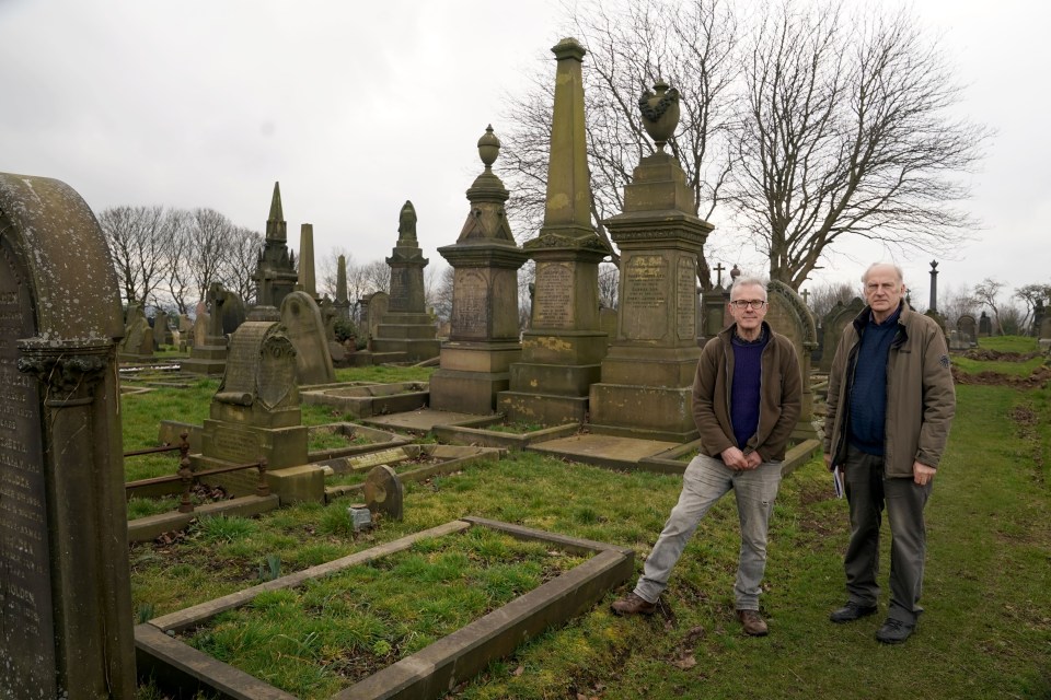 Andrew Barker, 63, and Steve Lightfoot, 68, at the Undercliffe Cemetery - another TV spot